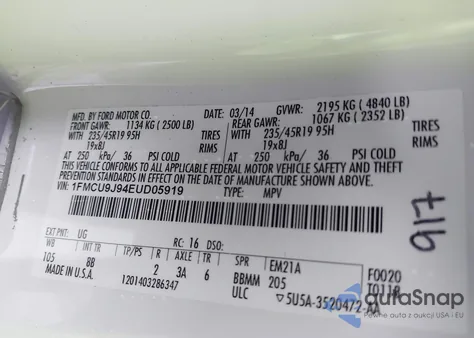 2014 Ford Escape Titanium from USA, damaged, VIN 1FMCU9J94EUD05919